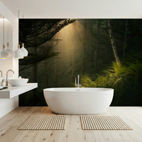 Repetitive green foliage wallpaper for walls image.