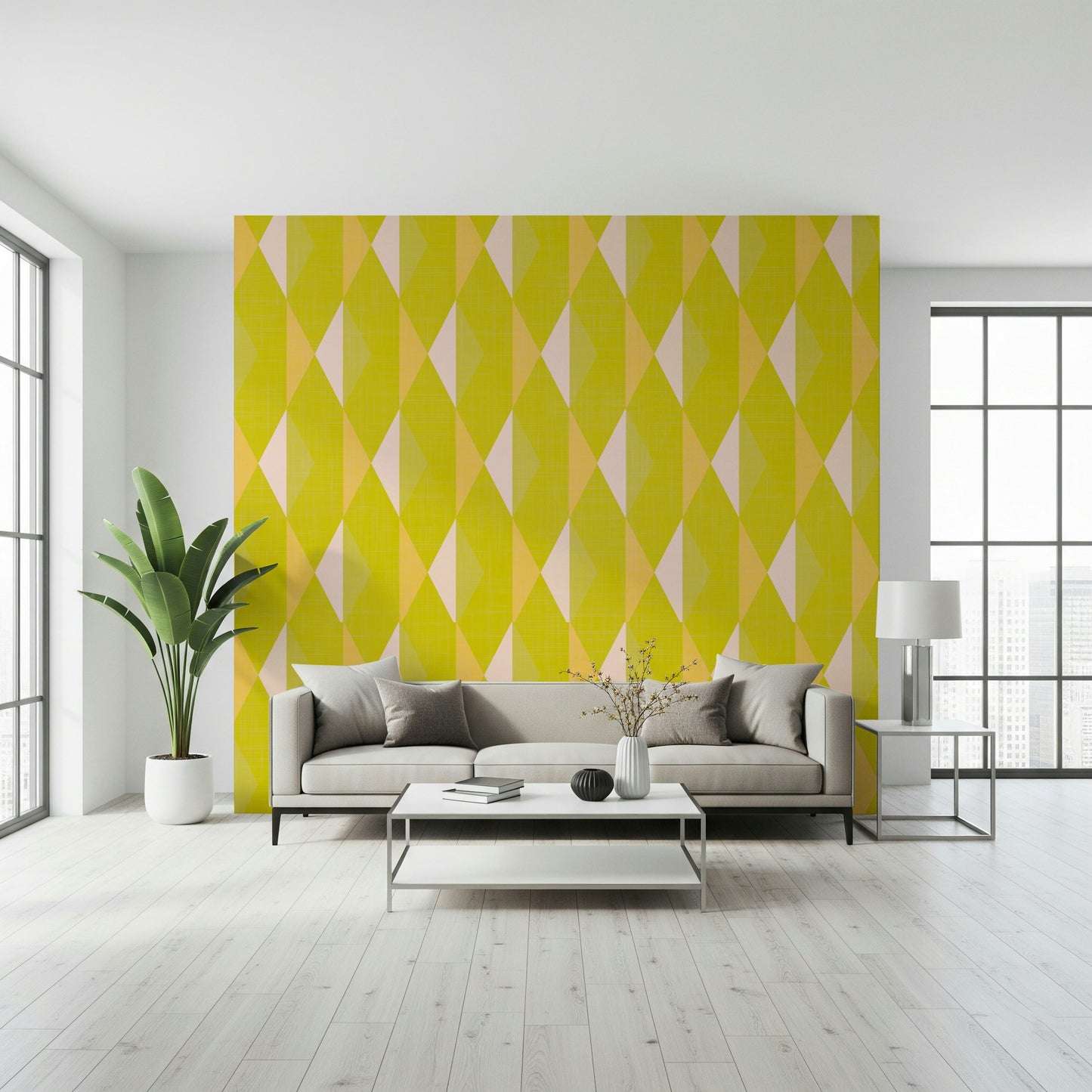 Captivating bold geometric Lemon Rhombus office mural.