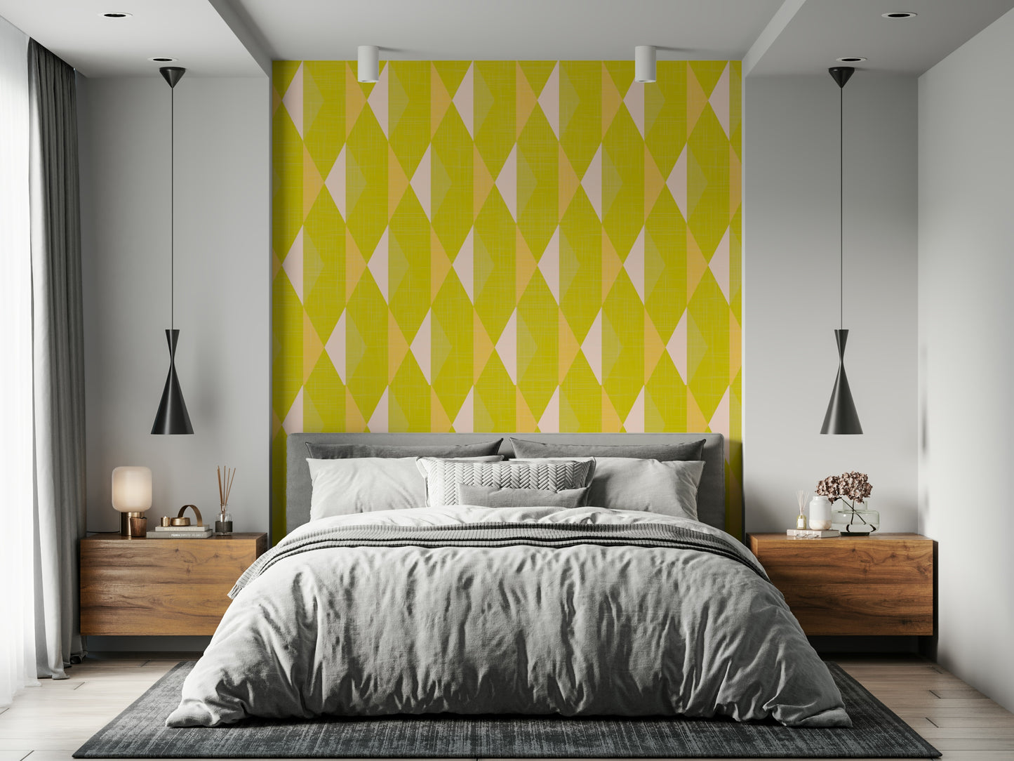 Retro dimensional pattern Lemon Rhombus wall mural style.