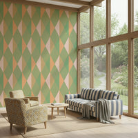 Refreshing mint and blush repeating wallpaper for walls.