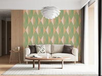 Captivating light geometric Mint & Peach Triangles home mural.
