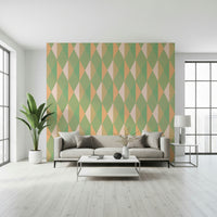 Green and peach prism wall covering Mint & Peach Triangles.