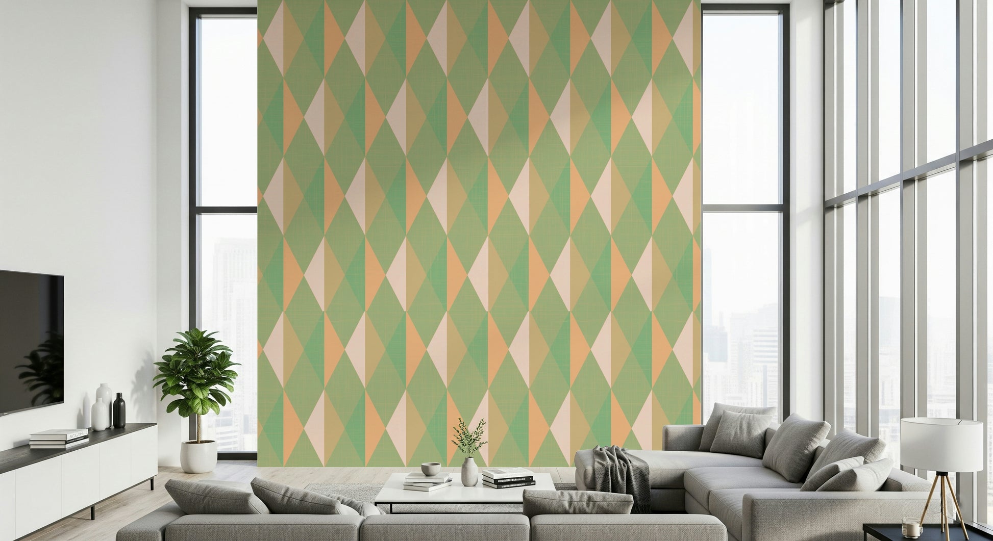 Mint & Peach Triangles soothing repeating chevron paper.