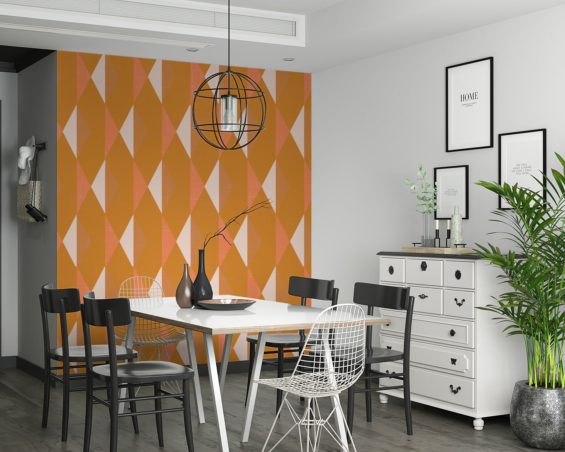 Apricot diamond repeat Amber Echoes unique wallcovering print.