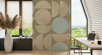 Pastel shades Quiet Geometry halves and full circles decorative wallpaper.
