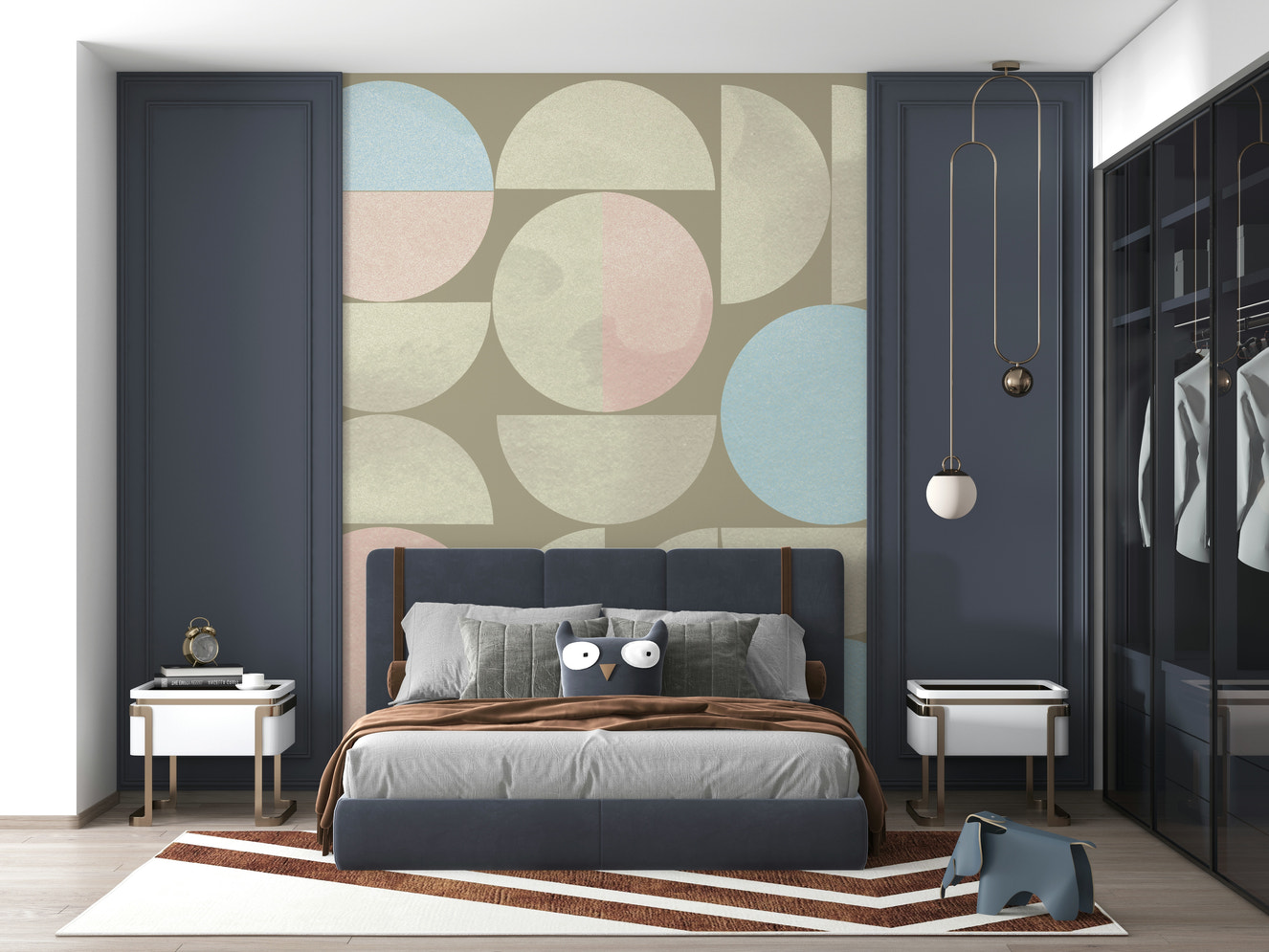 Quiet Geometry mid-century modern circle pattern wallpaper mural.