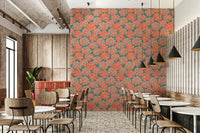 Modern Big Bloom look, graphic coral flower clusters wallcovering.