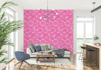 Hydrangea Big Bloom design pink large scale flower pattern wall covering.