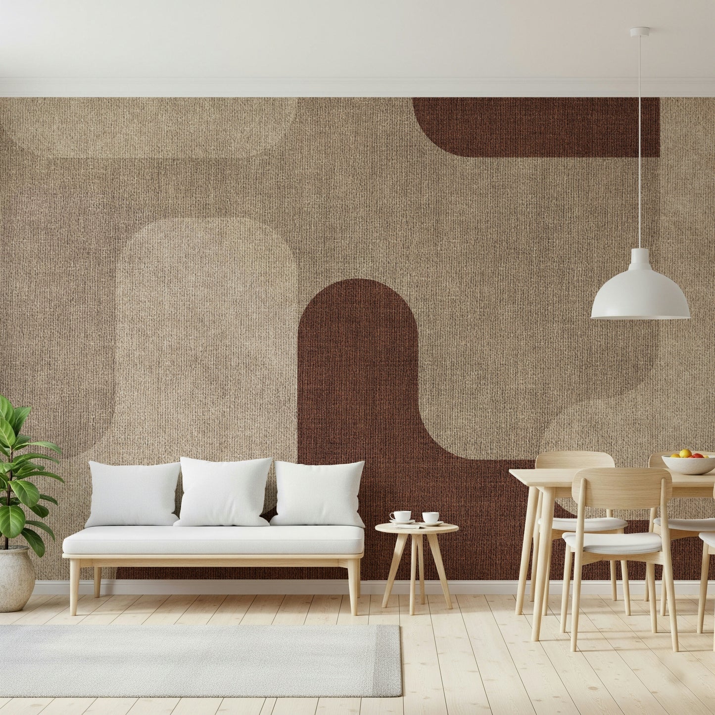 Textile effect wallpaper, Earthy Curves Design, contemporary interior decor.
