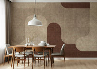 Peel and stick wallpaper, Earthy Curves Design, warm terracotta tones.