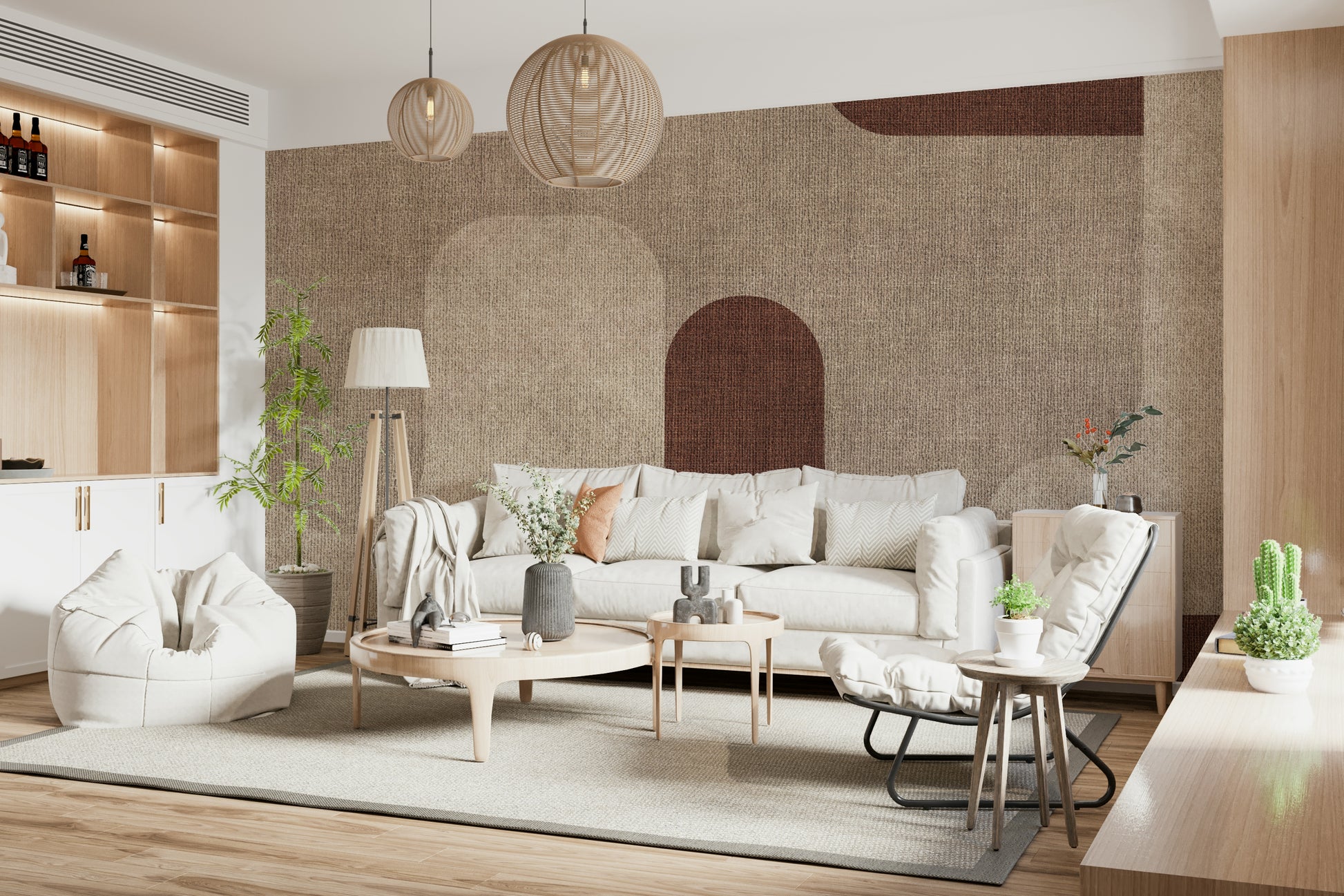 Earthy Curves Design: Wallpaper for walls with abstract beige arches.