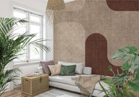 Modern wall mural, Earthy Curves Design, textured fabric look.