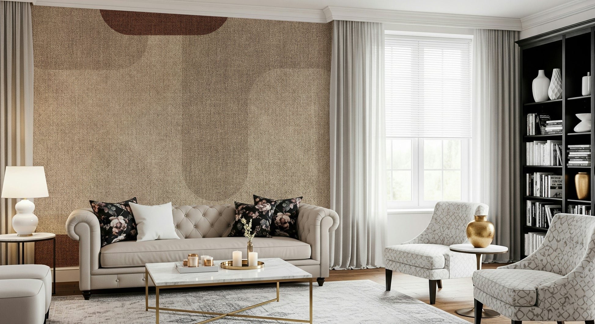 Abstract Warm Curves Design wall mural, rounded shapes, cozy textile print.