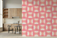Contemporary Retro Peach Arcs wall mural, a circular repeating background.