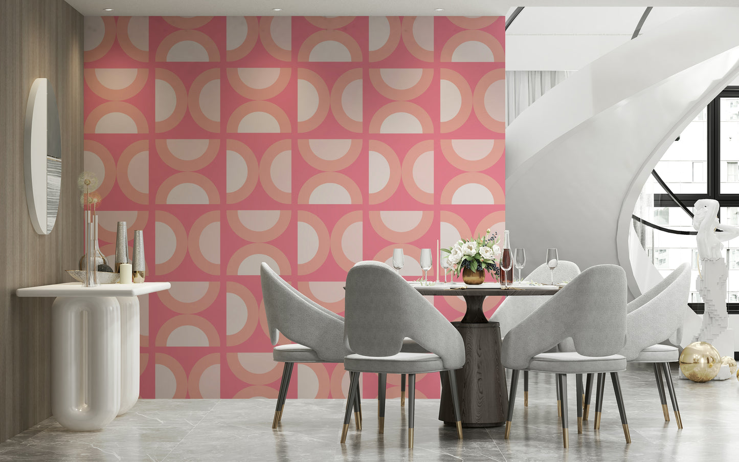Geometric half-circle repeating pattern, Retro Peach Arcs wall mural for decor.