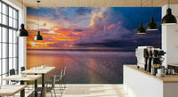 Colorful coastal wallpaper for walls Storm Clouds artwork intense sunset.