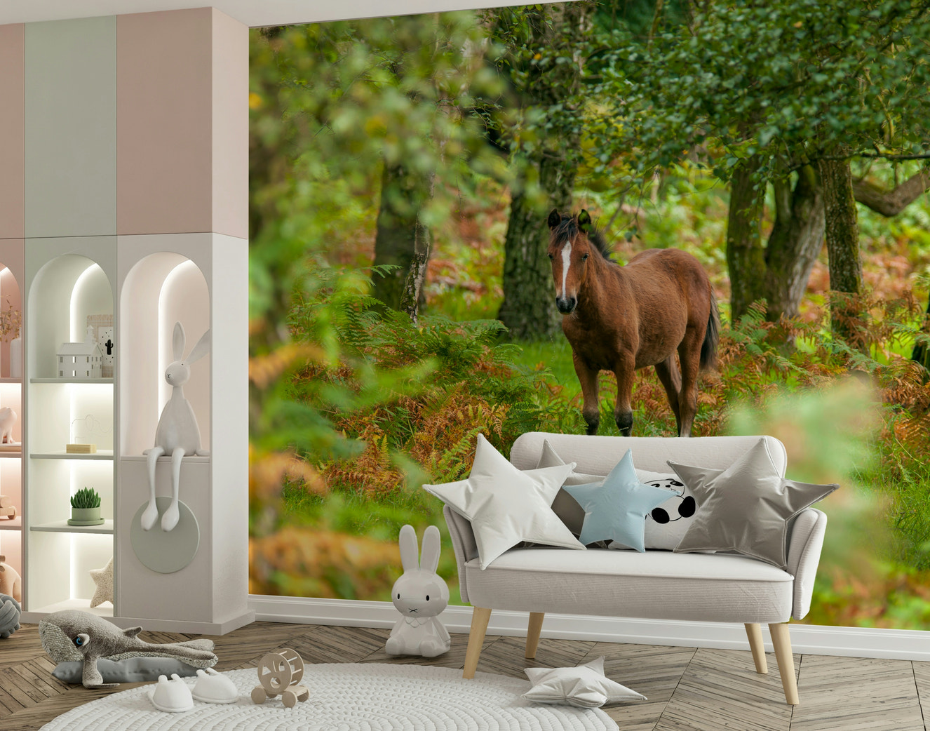 New Forest Nomad wallpaper, chestnut pony in lush green woods.