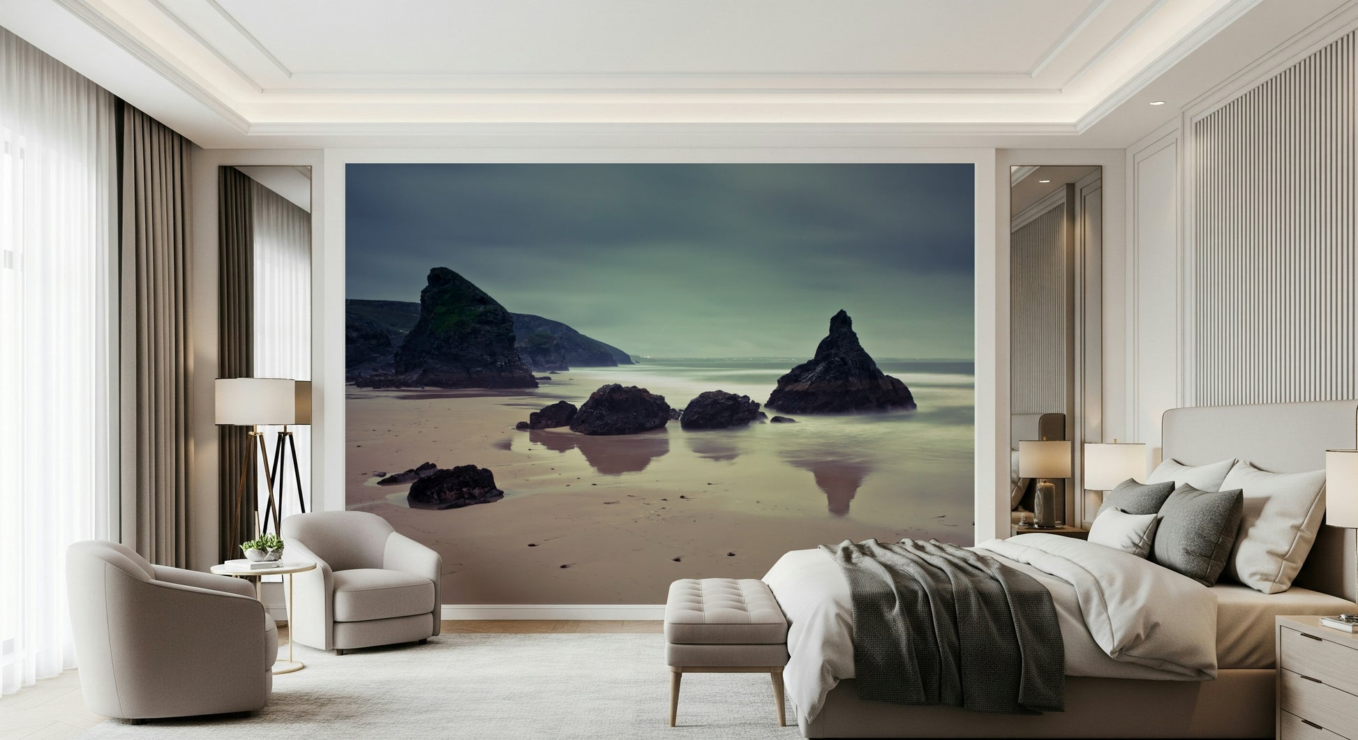 Moody Cornish view Bedruthan Steps Beach wallcovering