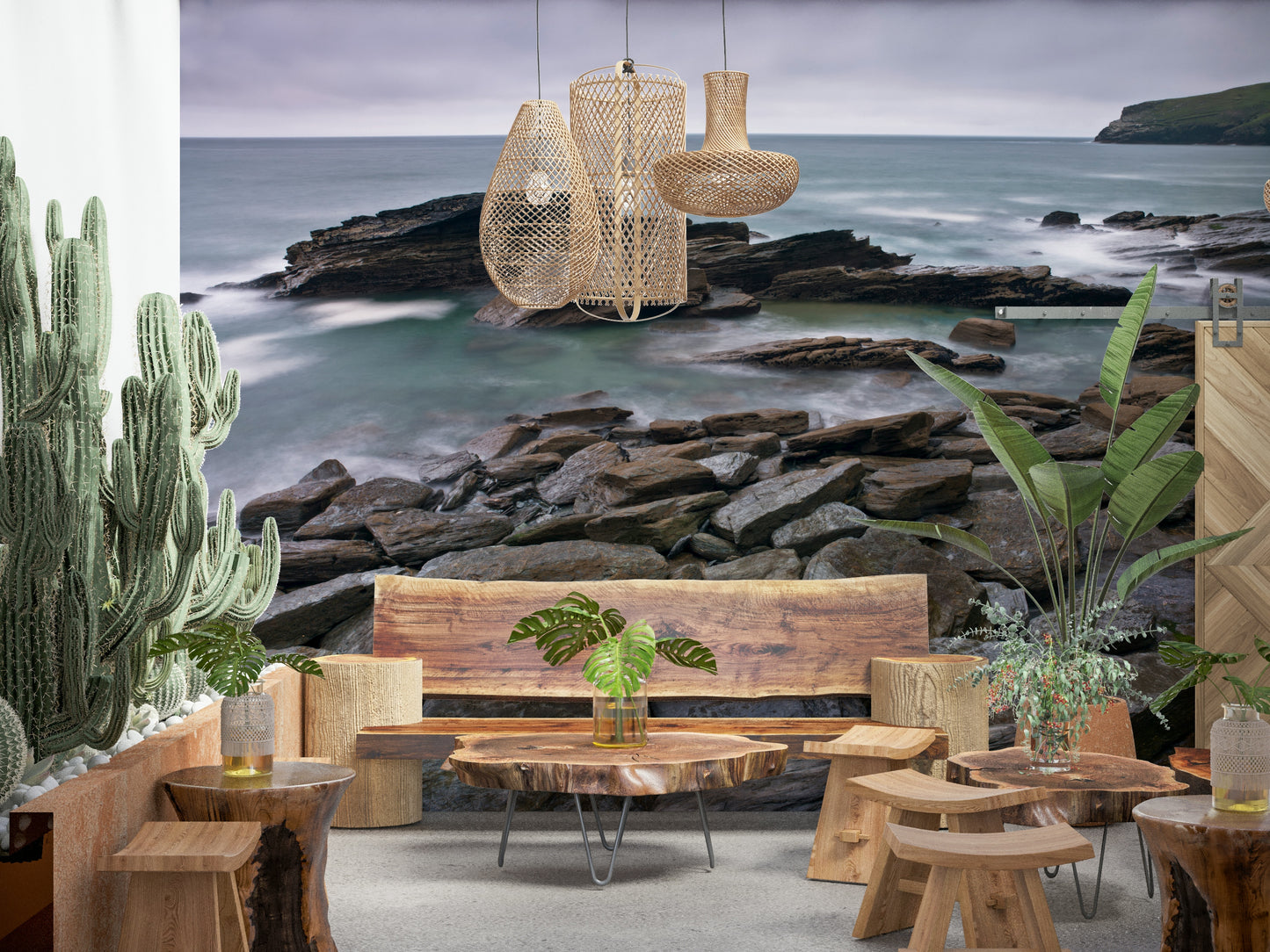 Long exposure ocean Trebarwith Strand feature wall