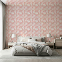 Botanical Tropical Blush wall mural large leaf pattern accent.