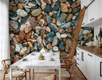 Earthy Beach Pebbles textured wallpaper for walls.