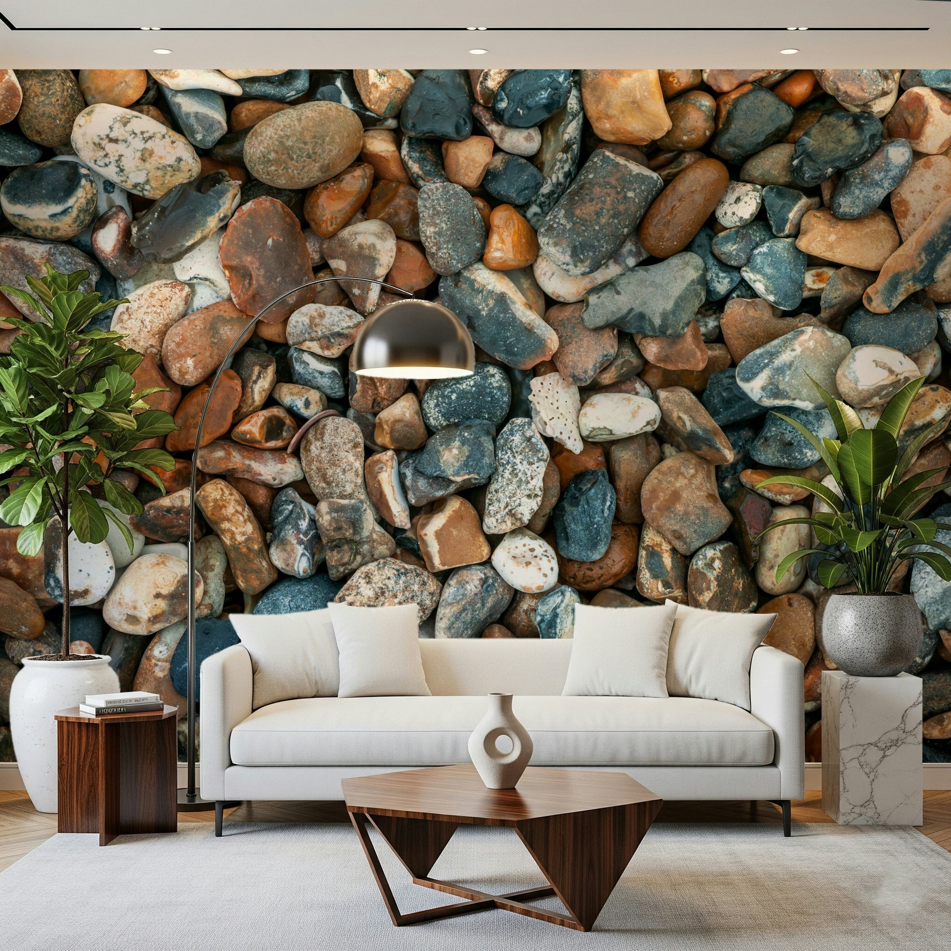 Smooth Beach Pebbles graphic print wallpaper.