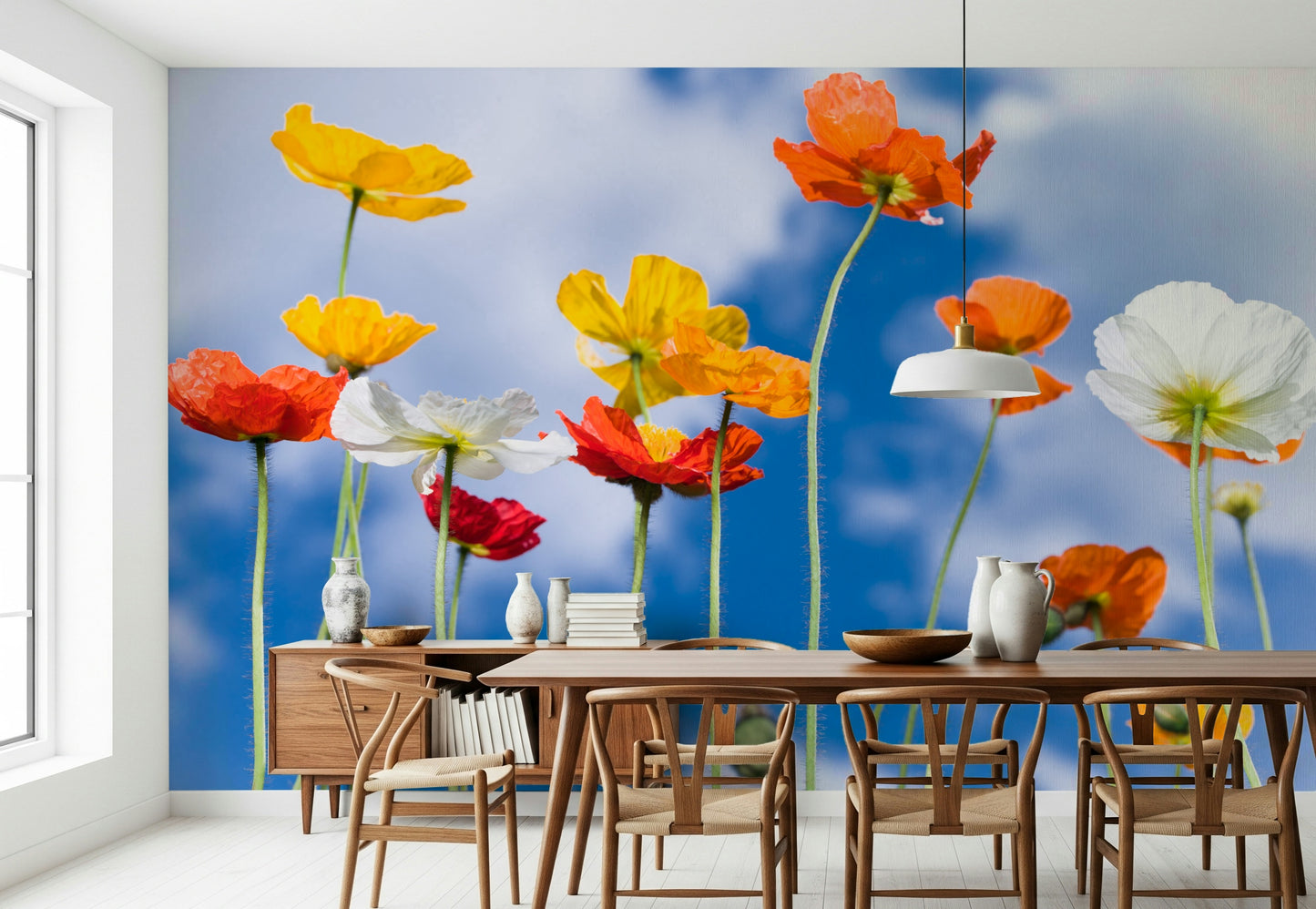 Stunning Blue Sky Bouquet adhesive mural showcasing colorful flora.