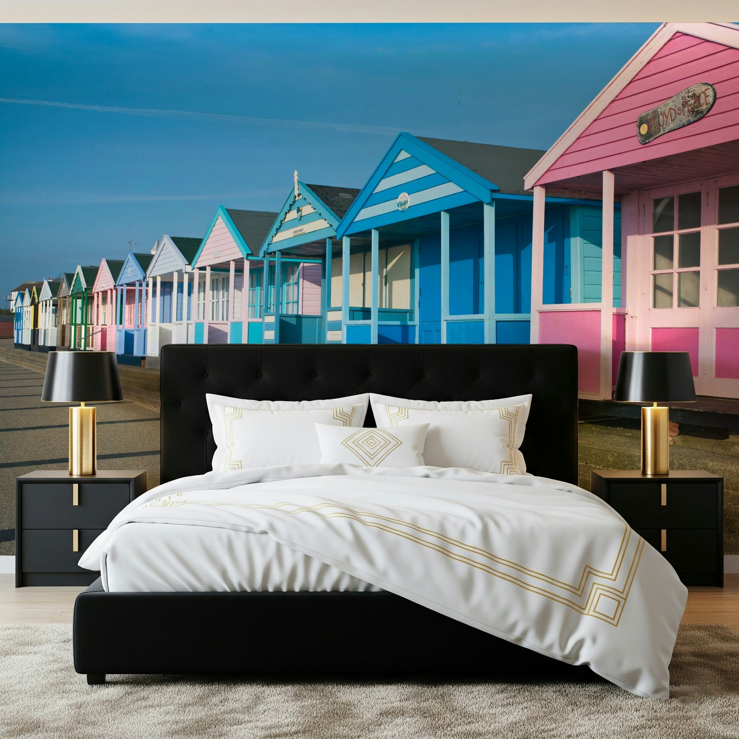 Cheerful Vibrant Seaside Vibe mural, holiday atmosphere design.