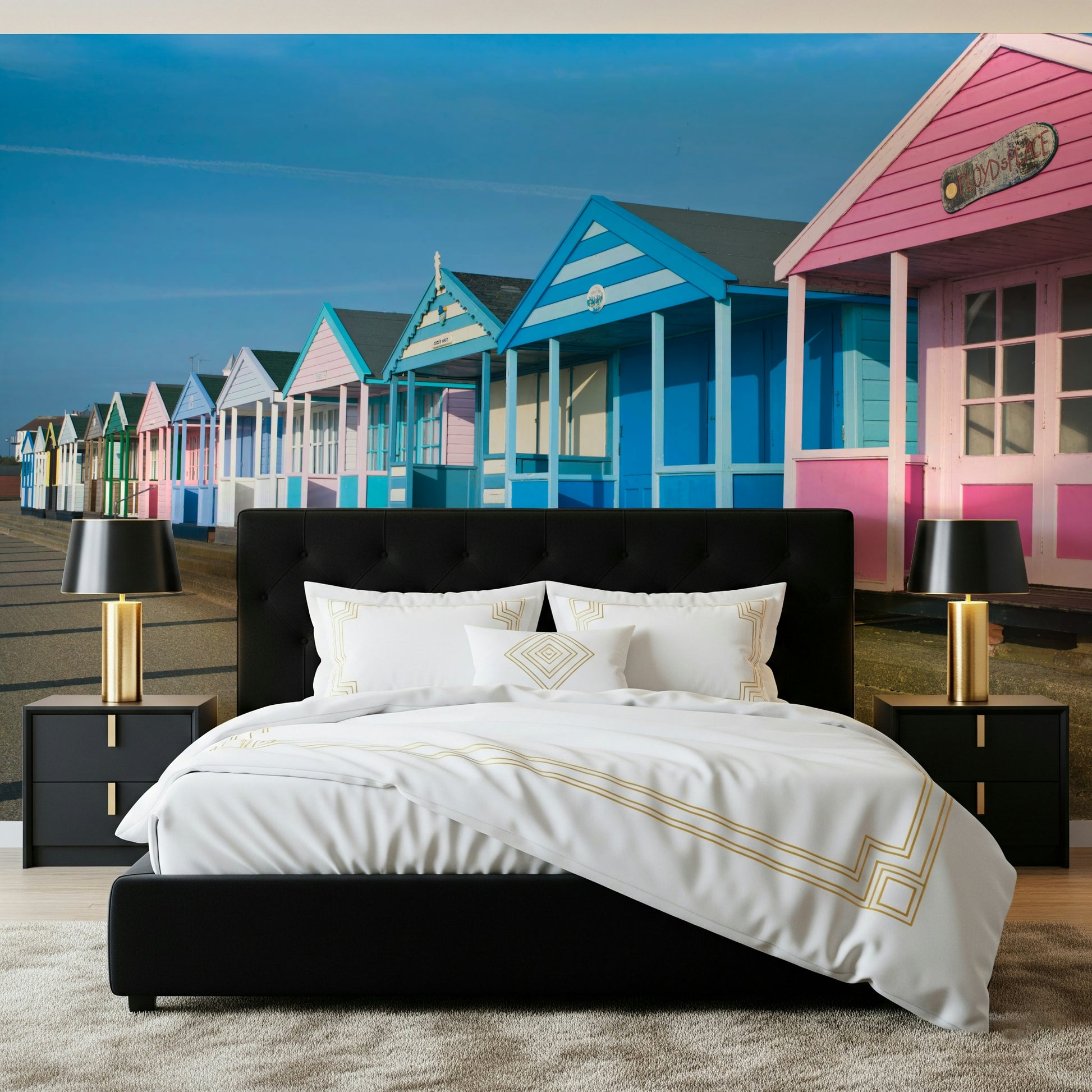 Cheerful Vibrant Seaside Vibe mural, holiday atmosphere design.