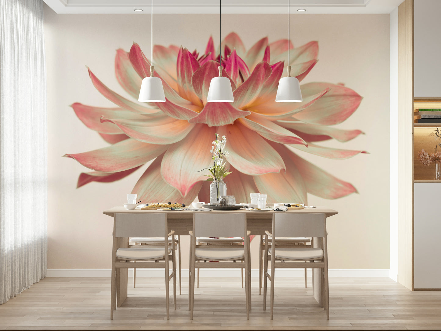 Elegant Pink Dahlia blossom, textured wall adornment.