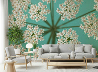 Elegant Delicate Blooms wall decoration; sweet floral display, vibrant turquoise color.