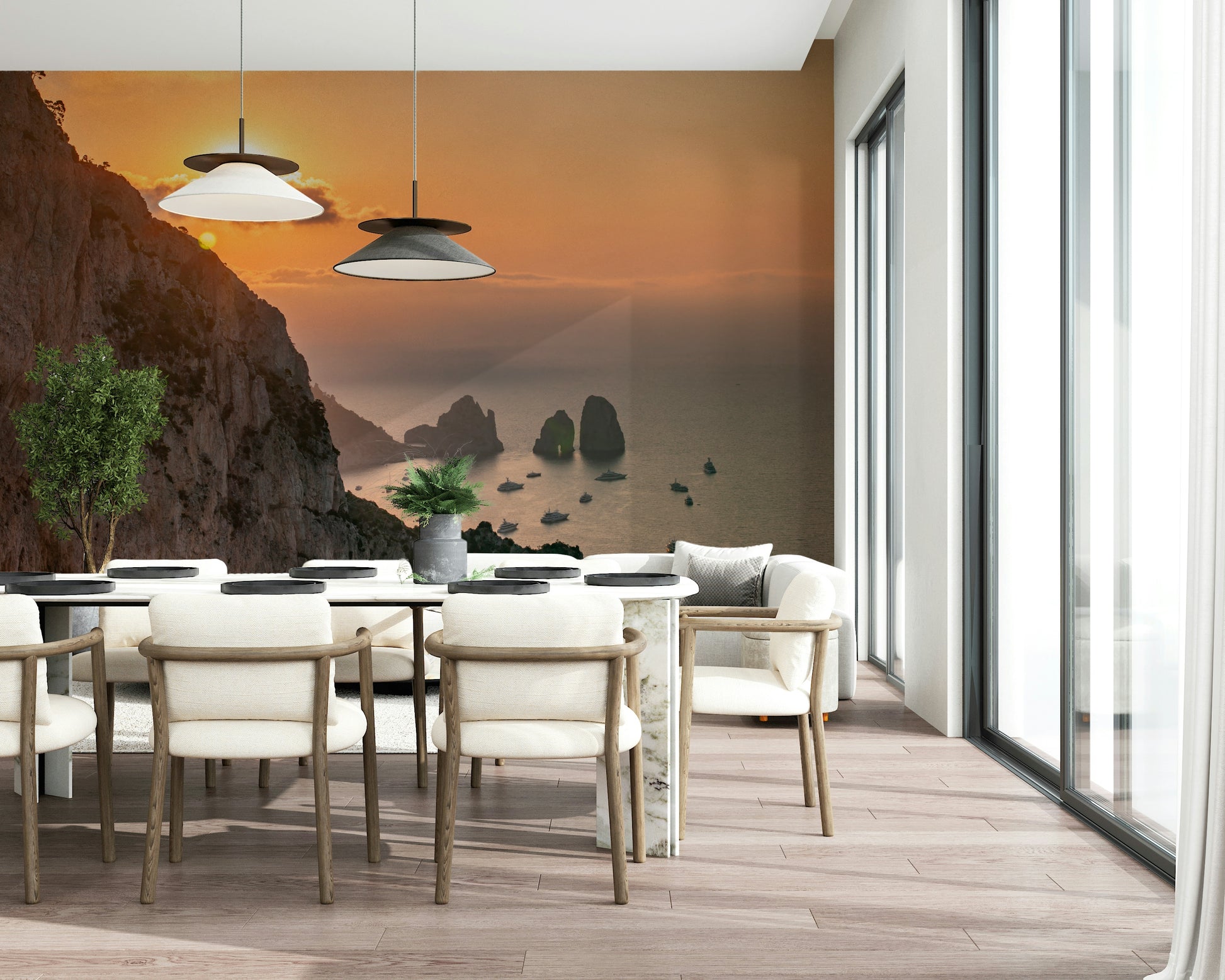 Breathtaking Sunrise Cliffs wall decor; Faraglioni rocks, glorious horizon view.