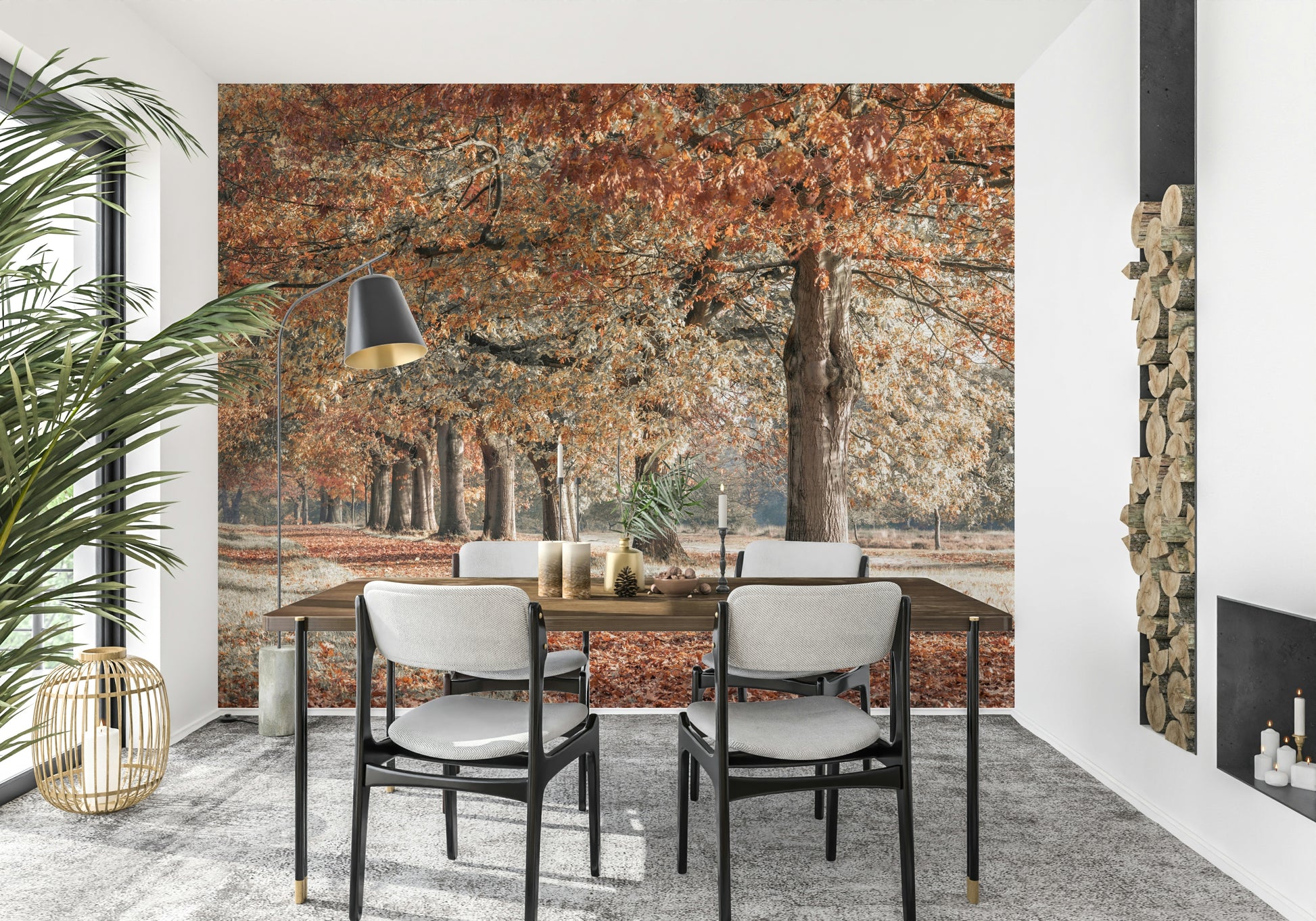 Fall Splendor wallpaper mural, path lined with towering autumn trees.
