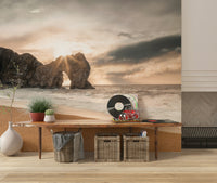 Durdle Door wallpaper mural, majestic natural stone arch at sunset.