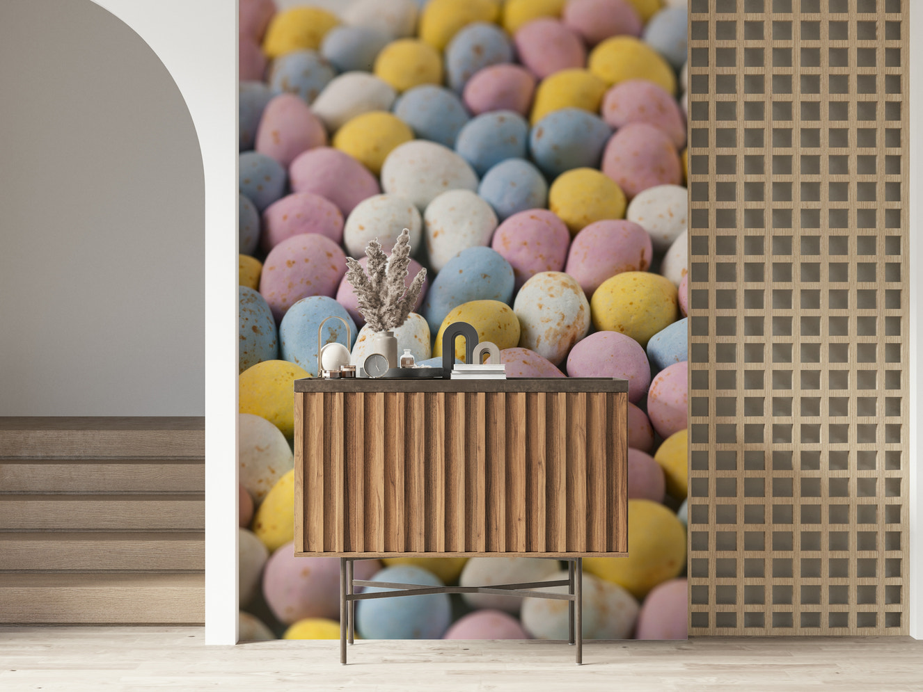 Easter Indulgence, pale pink and blue sweets, food background, wall décor.