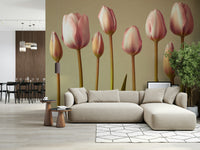 Soft focus close-up of tulip stems, Emerging Elegance wall mural art.