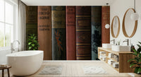 Antique book spine pattern of Classic Literature Shelf wallpaper.