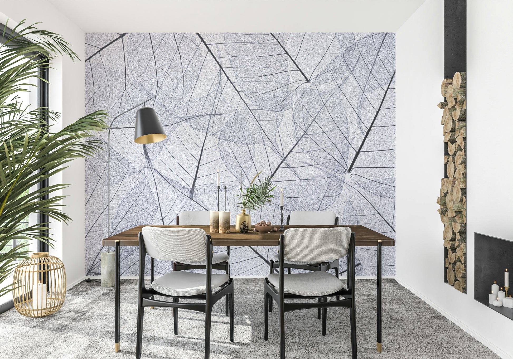 Wall mural featuring delicate dried foliage, airy feel, Skeleton Leaves merchandise.