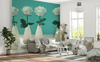 Decorative Floral Quartet mural, a distinct, curious composition, refined, subtle aesthetic.
