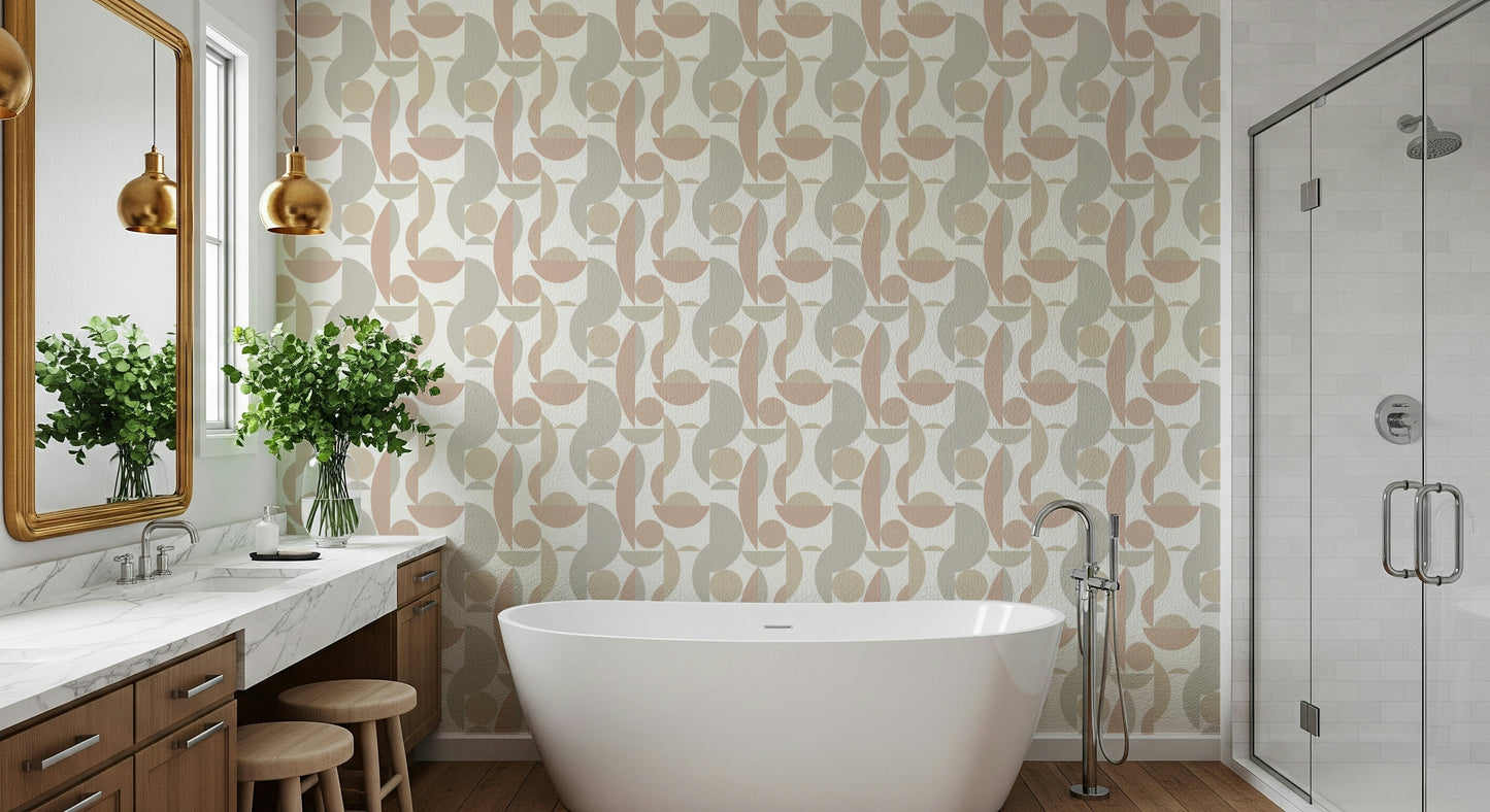 Neutral Geo Chic wallpaper soft pale shapes modern abstract design.