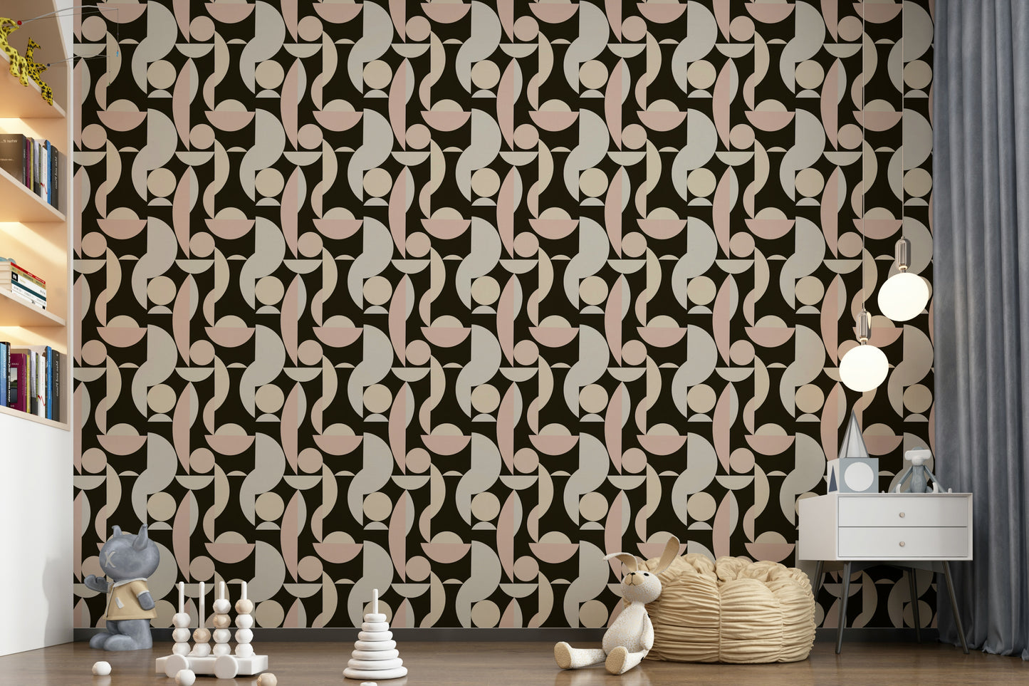 Blush and cream Retro Geometry peel and stick wallpaper artwork.