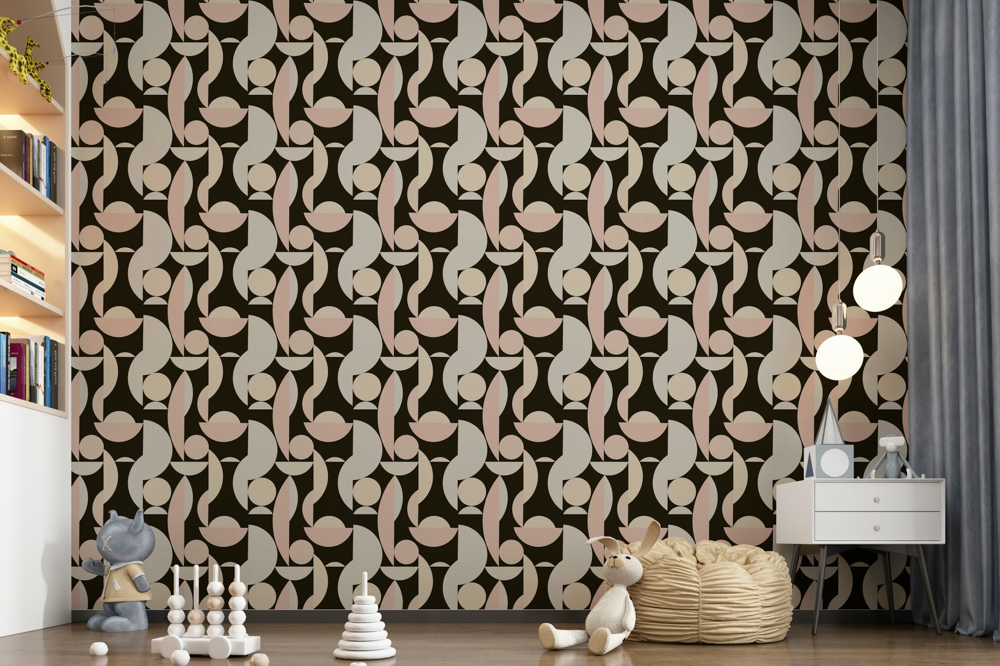 Blush and cream Retro Geometry peel and stick wallpaper artwork.