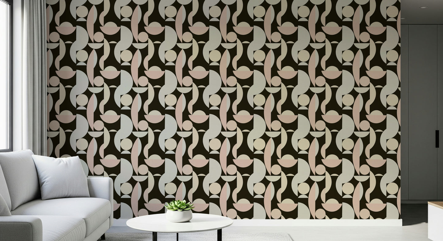 Fabric look Retro Geometry peel and stick wallpaper home upgrade.