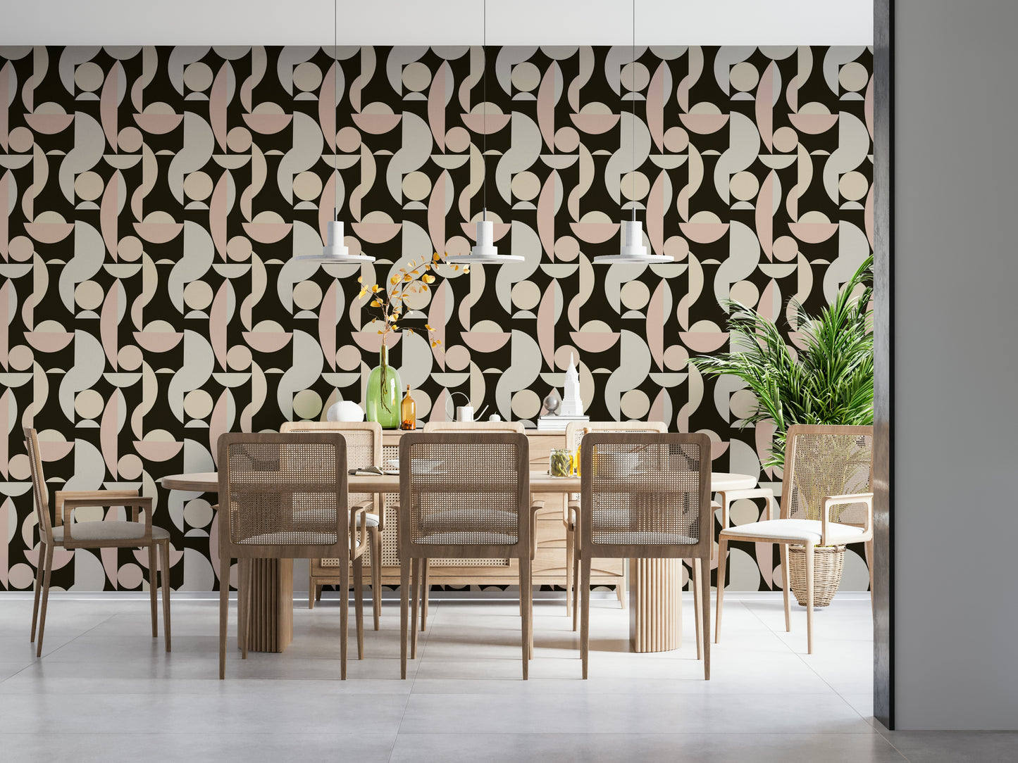 Dark background wallpaper mural, bold Retro Geometry shapes.