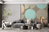 Aqua and blush Soft Circle Symphony peel and stick wallpaper artwork.