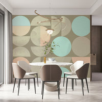 Modern beige and peach wall mural: Soft Circle Symphony peel and stick wallpaper.