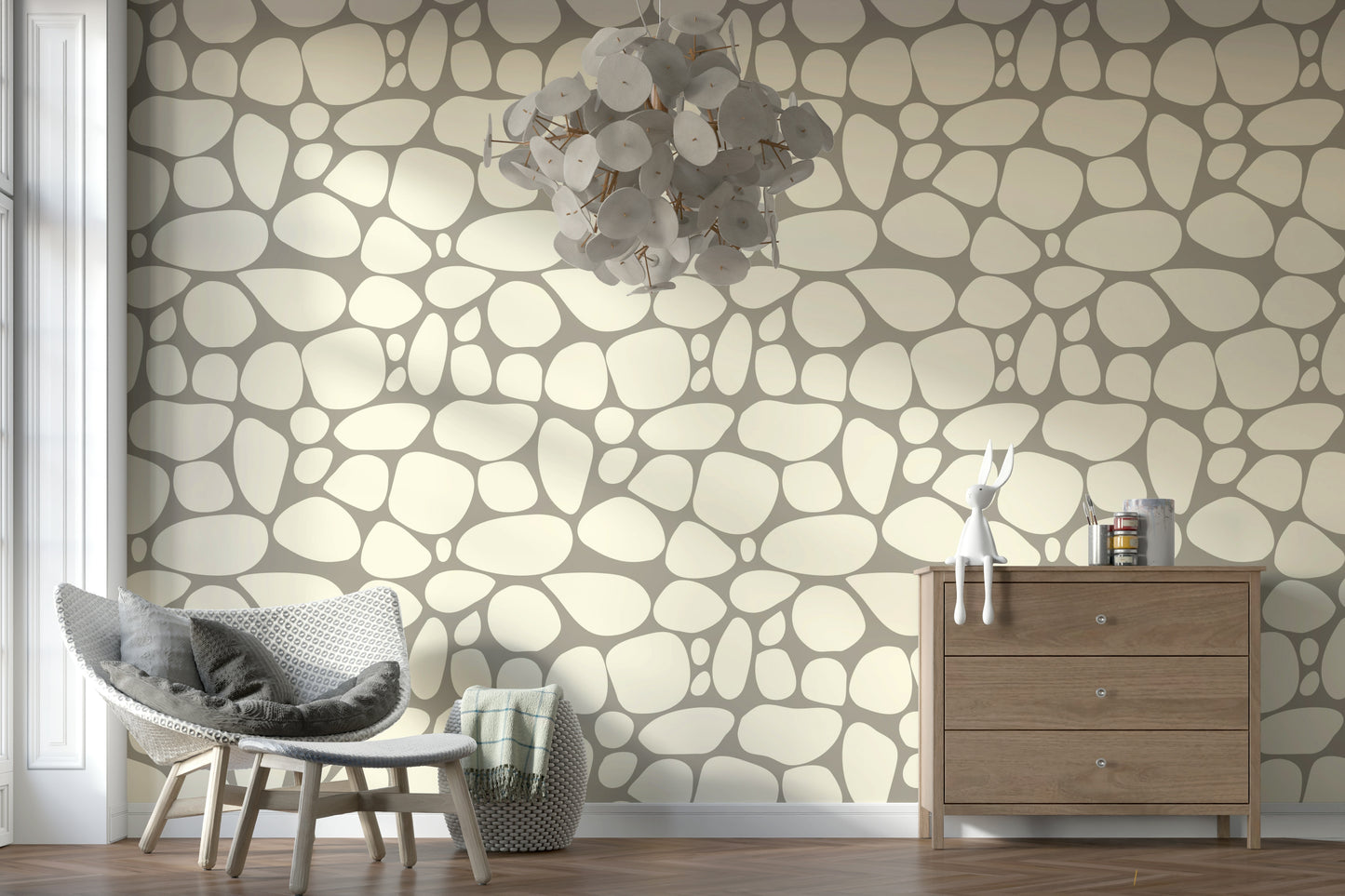 Captivating Pebble Beach neutral wallpaper for walls abstract shapes.