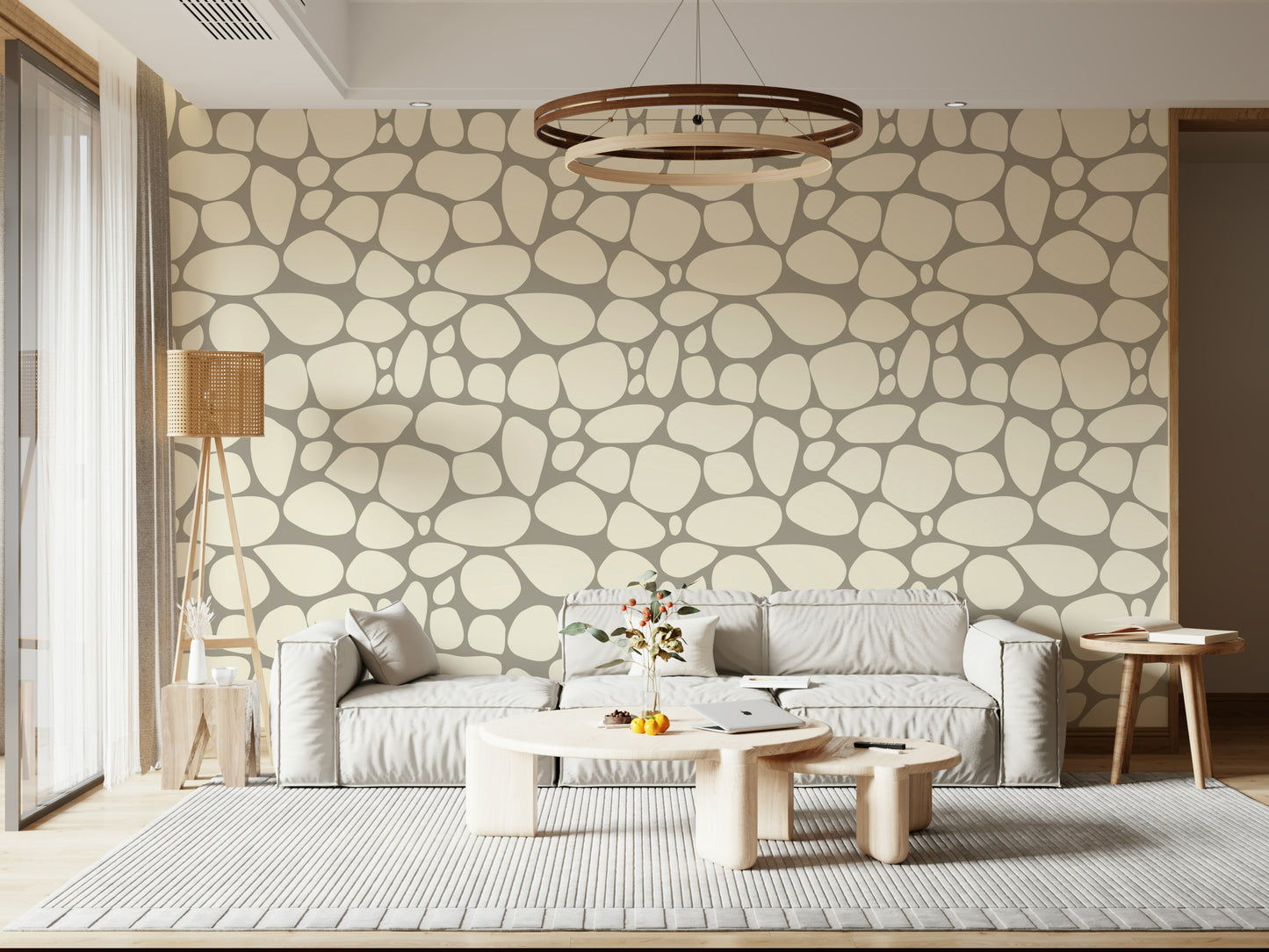 Artistic Pebble Beach wallpaper gray background large stone outlines.