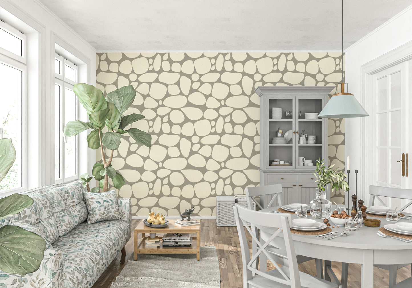 Minimalist Pebble Beach pattern natural earthy stone mosaic texture.