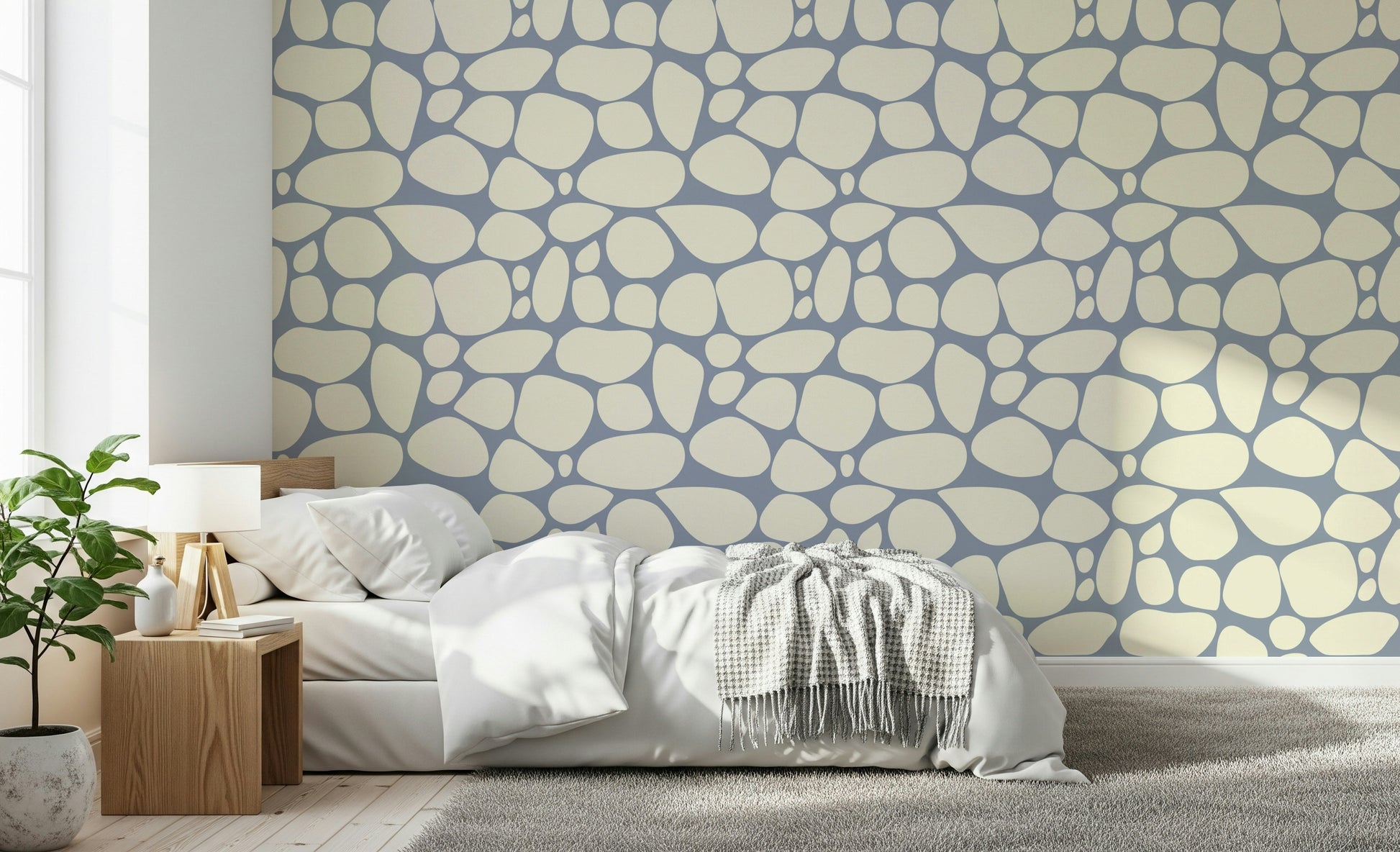 River Rocks vinyl wall covering, tranquil abstract geometric shapes.